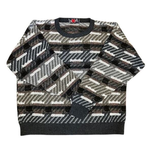 Vintage Jantzen Sweater Men’s Size Large 90s Coogi Style Geometric Knit - Picture 1 of 3